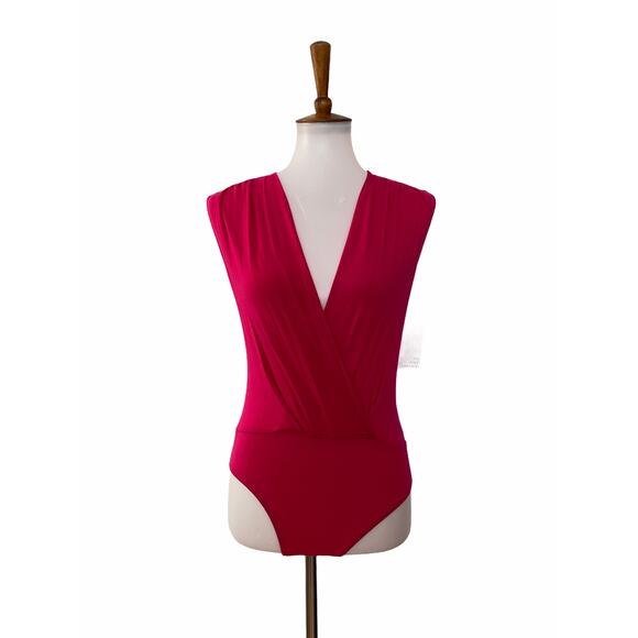 Ten Sixty Sherman Womens Plunge Neck Solid Bodysuit Hot Pink S Small - Picture 1 of 7